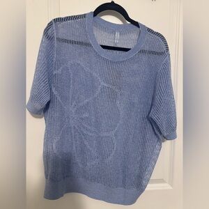 Light Blue Open Knit Short Sleeve Sweater